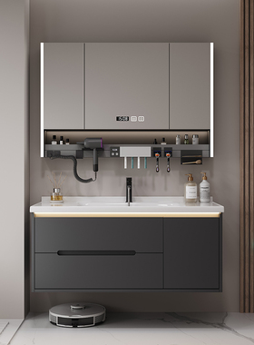 现代轻奢实木浴室柜陶瓷一体盆卫生间洗漱台洗手池洗脸盆柜组合