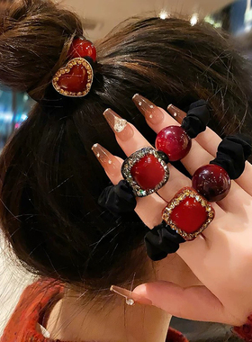 新年红色珠珠发圈头绳女高马尾发绳本命年高弹力扎头发橡皮筋头饰