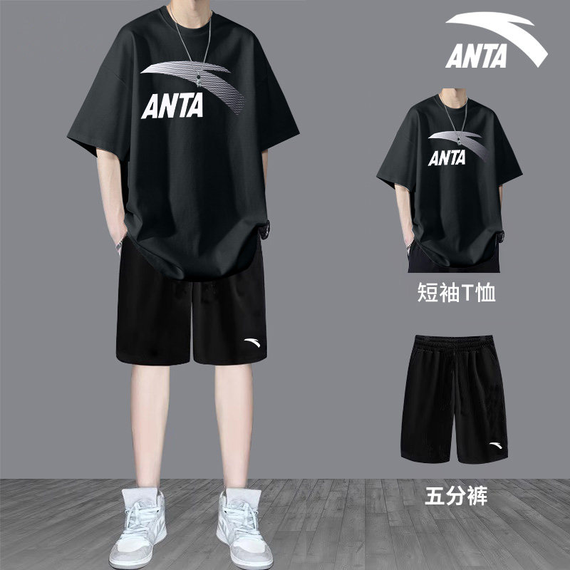 ANTA 스포츠 정장 남자 2024 새로운 여름 반팔 티셔츠 반바지 청소년 및 학생 유행 여름 옷