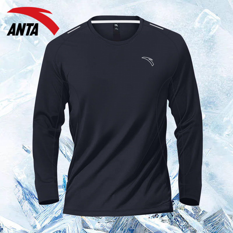 安踏长袖t恤男官方正品2024秋季新款休闲透气跑步健身速干上衣男