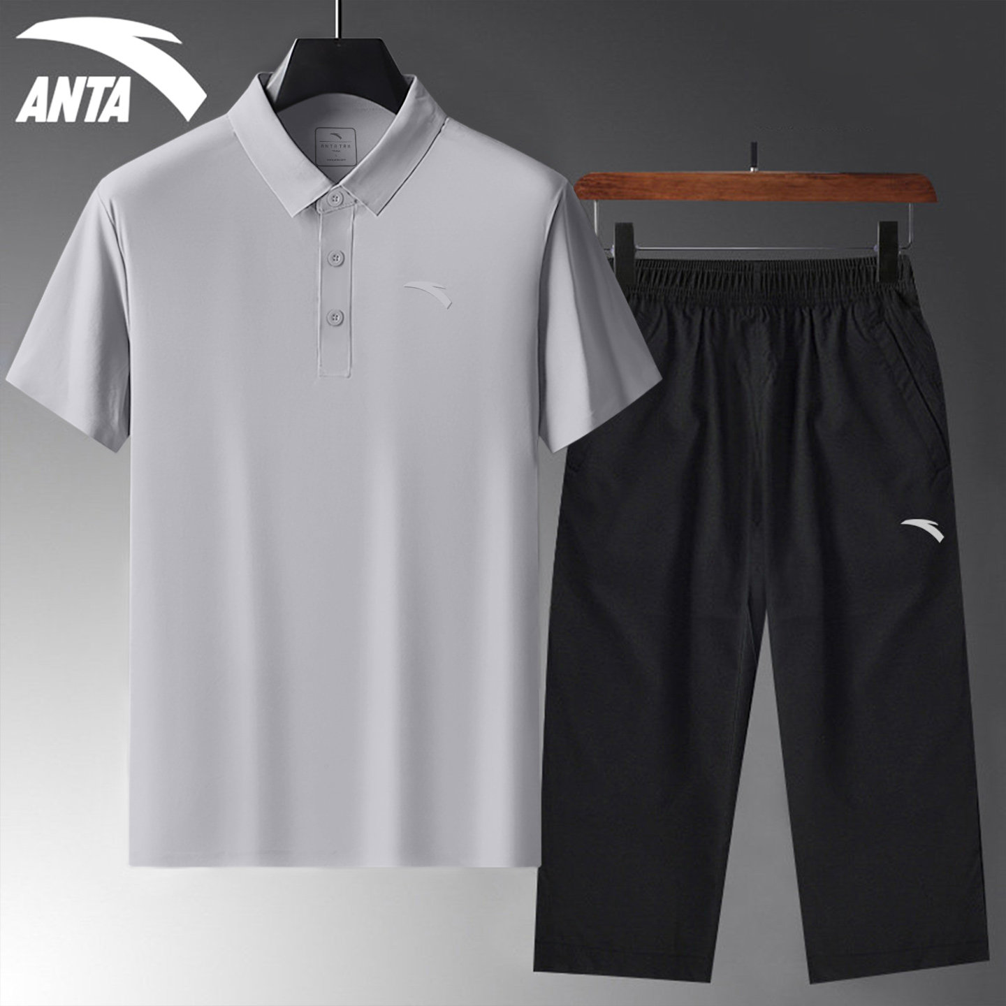 安踏运动套装男2026新款父亲短袖polo衫七分裤品牌休闲爸爸夏套装
