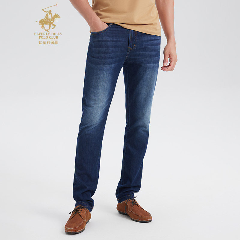比华利保罗 夏季新款男士松紧腰直筒时尚简约舒适牛仔裤