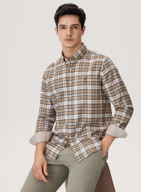 【休闲百搭】比华利保罗秋季新款男士衬衫格子长袖衬衣