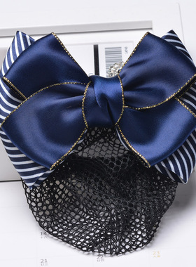 蓝色头花女职业银行酒店学生护士美容物业工作上班蝴蝶结发饰发网