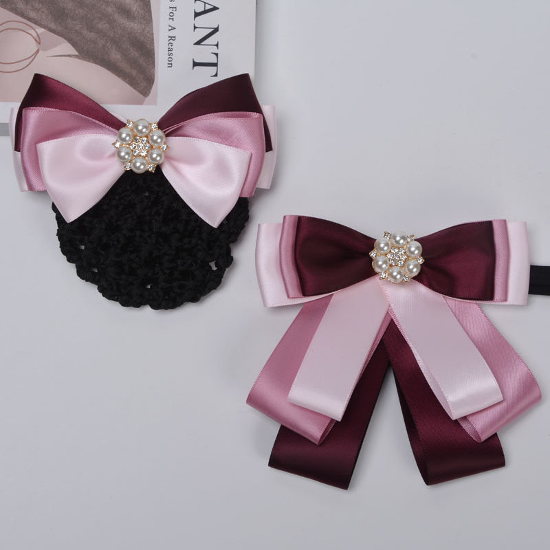 酒红粉色银行领花头花职业女发夹