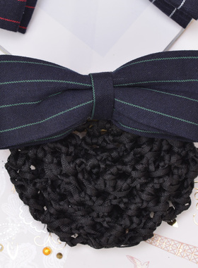 初炫蓝色条纹职业头花女发网兜银行酒店护士学生发饰加大发网发夹