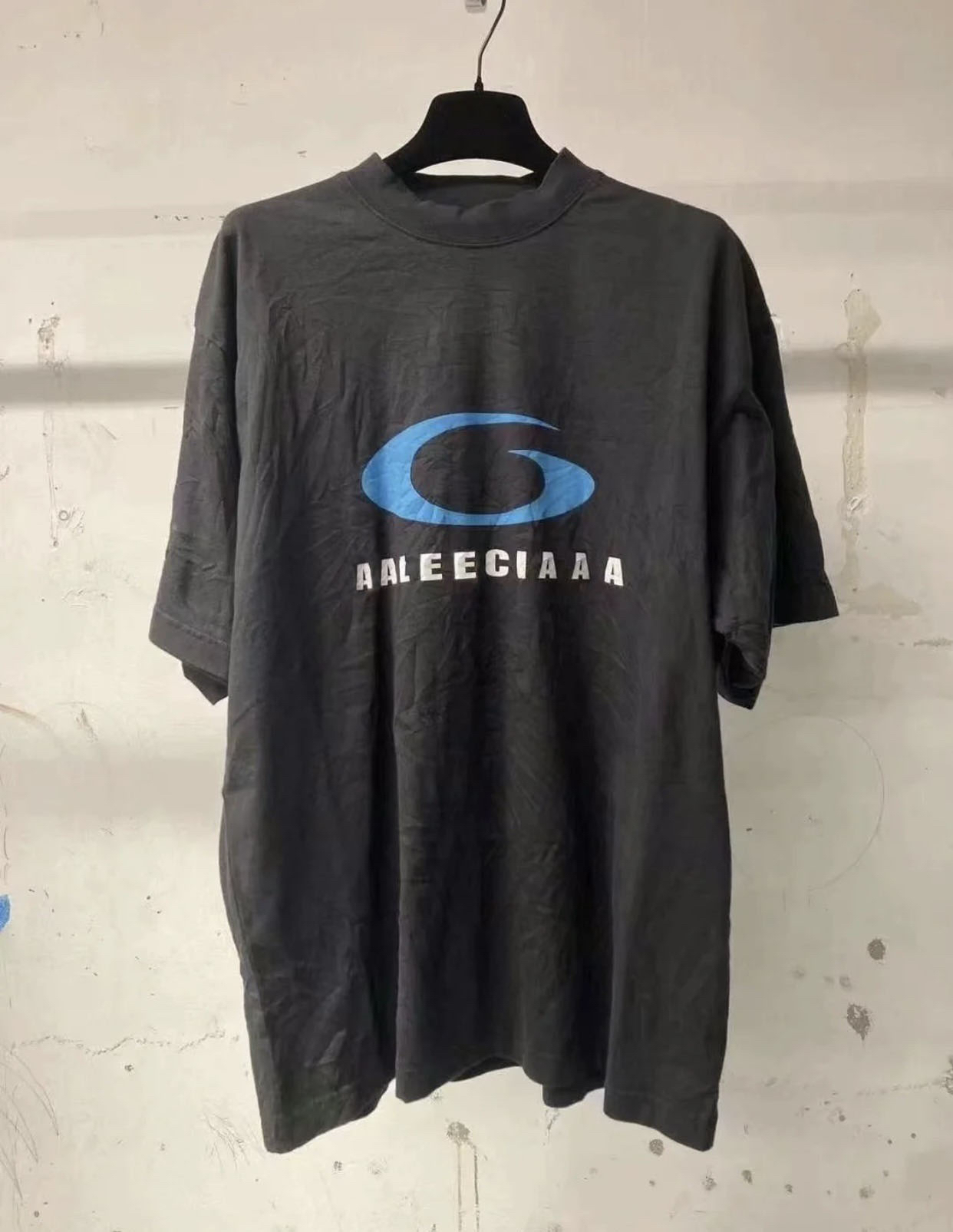 thumbnail for 2025 New Summer Blue Circle Print Letter Letter Crew Neck Short Sleeve T-Shirt American Versatile High-End Top