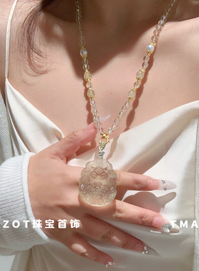 高冰天然九尾灵狐黄水晶项链女