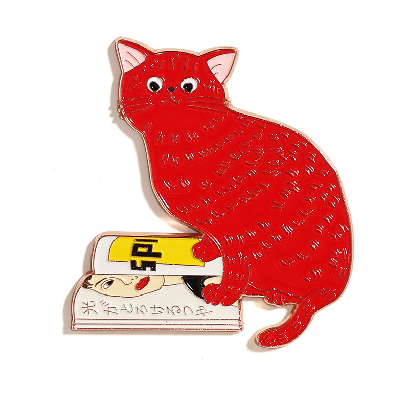 原创设计看杂志的小红猫冰箱贴现代简约卡通金属磁性磁力精致可爱