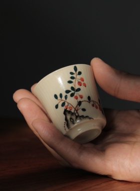 栖迟 手绘主人杯粗陶茶杯景德镇绿松石陶瓷石榴杯文艺主人杯25ml