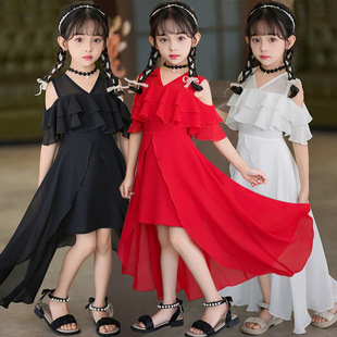 女童雪纺连衣裙2025新款儿童裙子前短后长款日常长裙沙滩裙