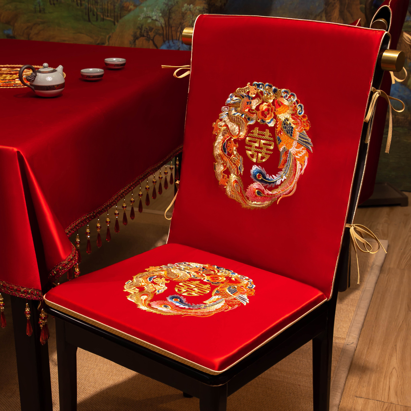 新中式喜庆餐桌坐垫定制