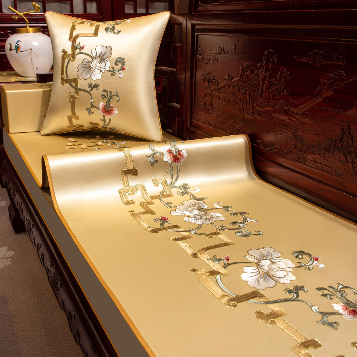 中式罗汉床垫子防滑盖布红木沙发坐垫套罩高档实木沙发垫盖巾定制,居家布艺,万能盖巾,淘宝优惠券,粉丝福利购,淘宝优惠卷