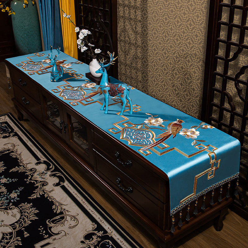 新中式电视柜盖布茶几桌布防尘罩垫子中国风花鸟长条电视柜布桌旗,居家布艺,桌布,淘宝优惠券,粉丝福利购,淘宝优惠卷