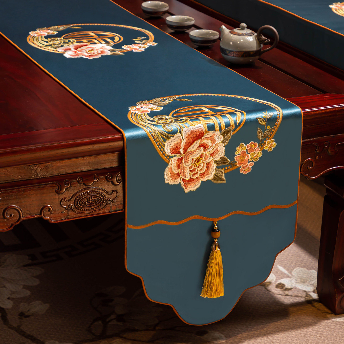 新中式桌旗禅意中国风茶桌垫布茶席高端长条复古电视柜防水茶台布,居家布艺,办公桌垫,淘宝优惠券,粉丝福利购,淘宝优惠卷