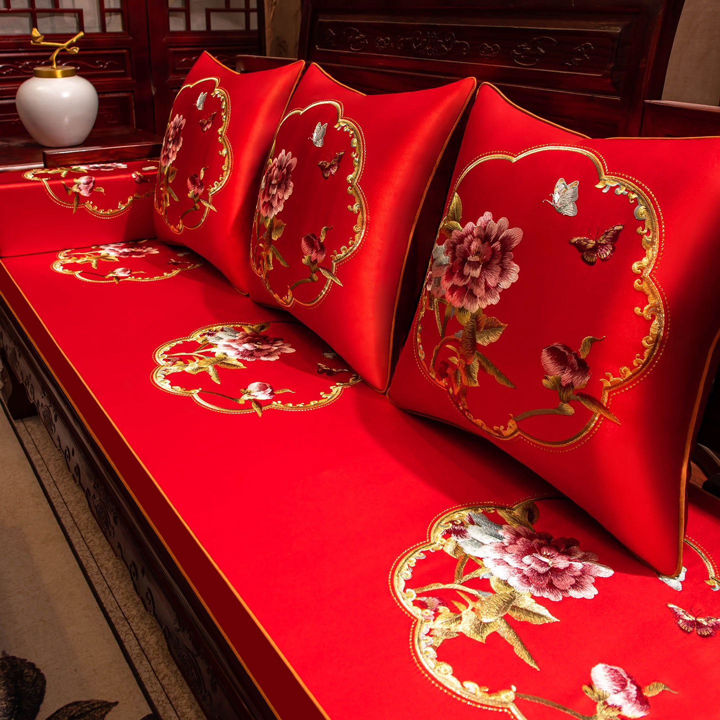 新中式红木沙发坐垫定制