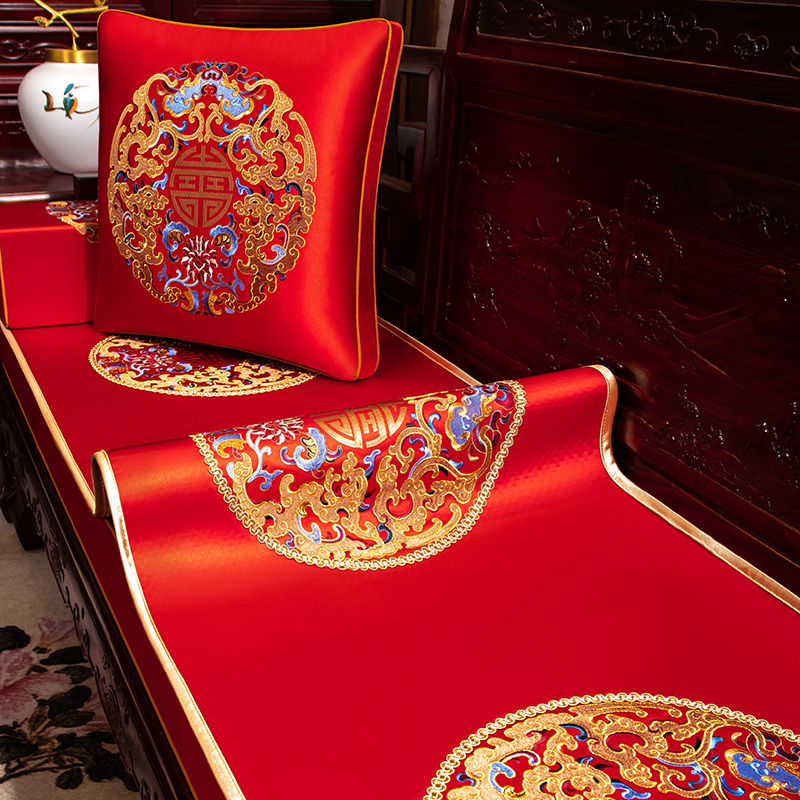 新中式沙发巾盖布罗汉床盖巾定制实木沙发垫子坐垫套罩红木沙发垫
