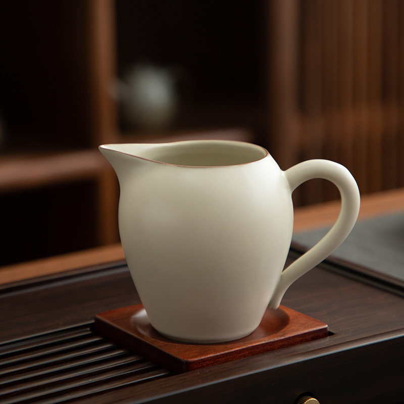 德化陶瓷米黄汝窑文怡公道杯茶杯功夫茶具茶海分茶器单个高档精工