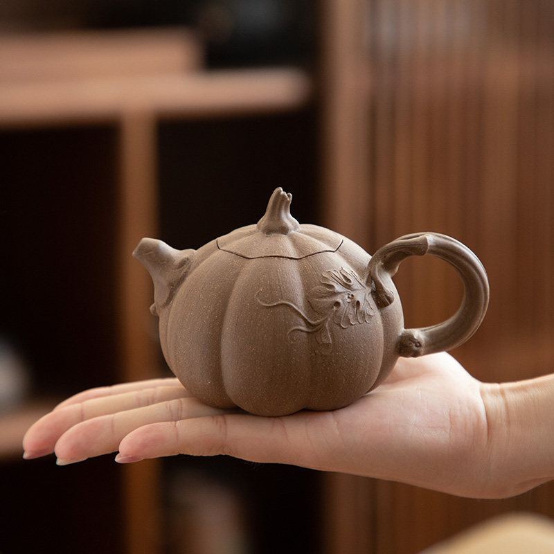 德化陶瓷【茶壶】小南瓜壶140ml/紫砂/青灰泥/宜兴纯手工/王燕