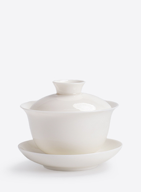 德化白瓷三才盖碗茶杯单个陶瓷功夫泡茶茶碗不烫手羊脂玉茶具套装