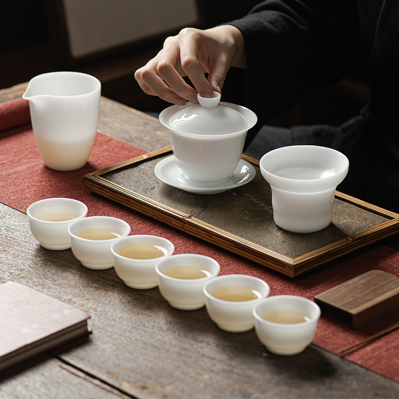德化套瓷高纯冰种霜白茶具套组