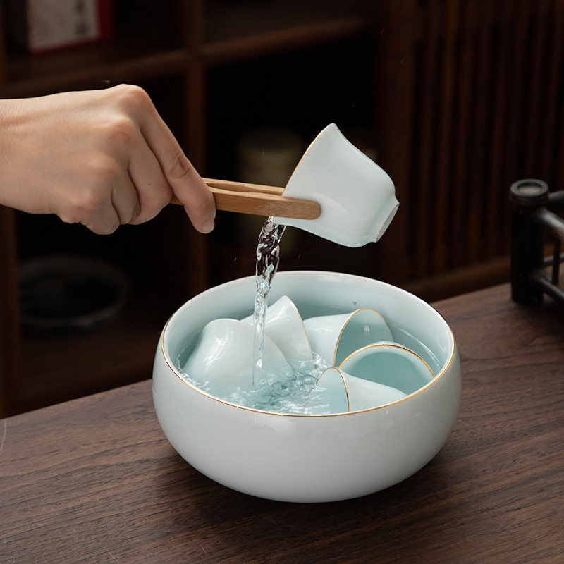 德化陶瓷【茶洗】宝石蓝描金茶渣缸羊脂玉青瓷建水杯洗大号中式,餐饮具,茶道/零配,淘宝优惠券,粉丝福利购,淘宝优惠卷