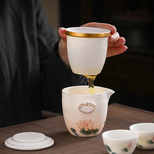 功夫旅行茶具套装 德化陶瓷羊脂玉瓷素烧快客杯白瓷高档户外便携式
