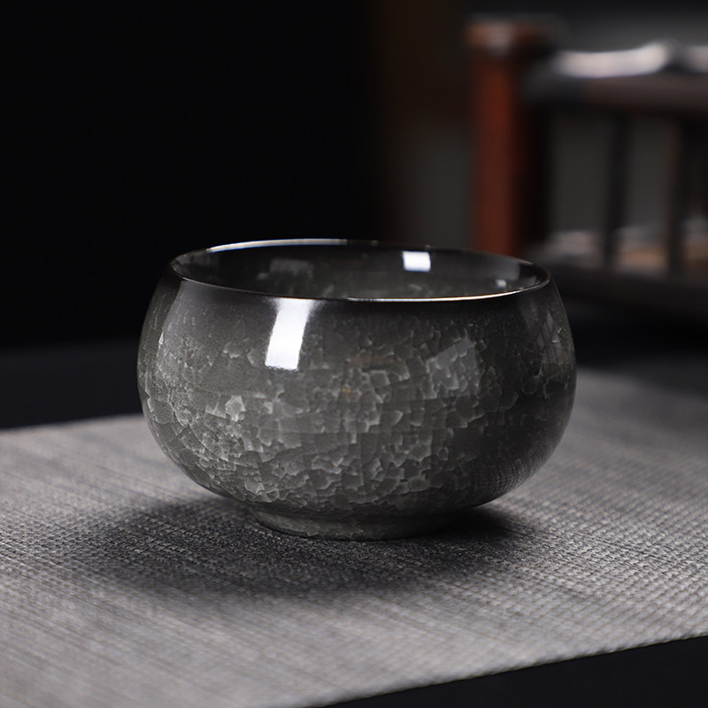德化陶瓷【单茶杯满100ml黑冰亮光】高晶 冰花釉 罗汉杯 大容量