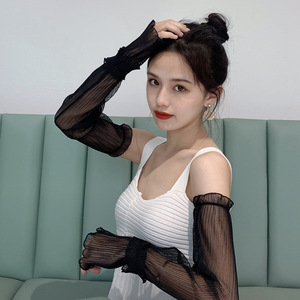 夏季潮流冰丝袖套喇叭袖口长筒手臂防晒袖套女士夏季出行沙滩臂套
