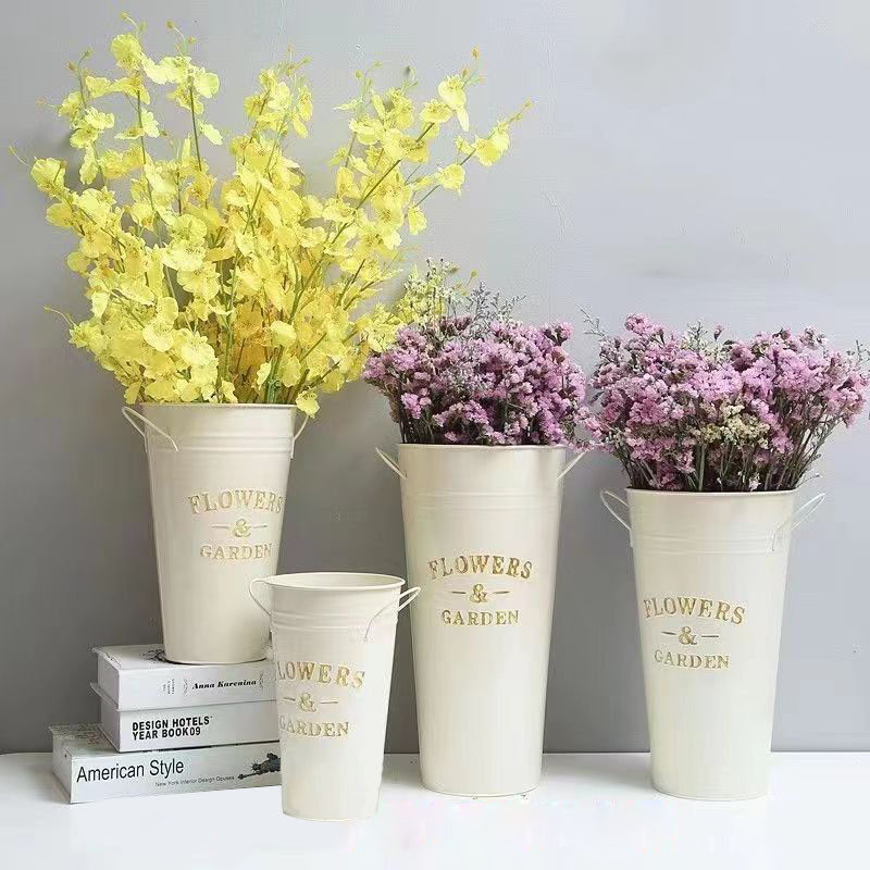 美式铁皮花桶鲜花桶花店雨伞桶收纳铁艺花瓶假花装饰桶家用醒花桶