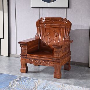 香樟木实木沙发冬夏两用中式客厅组合荷花雕花古典实木沙发