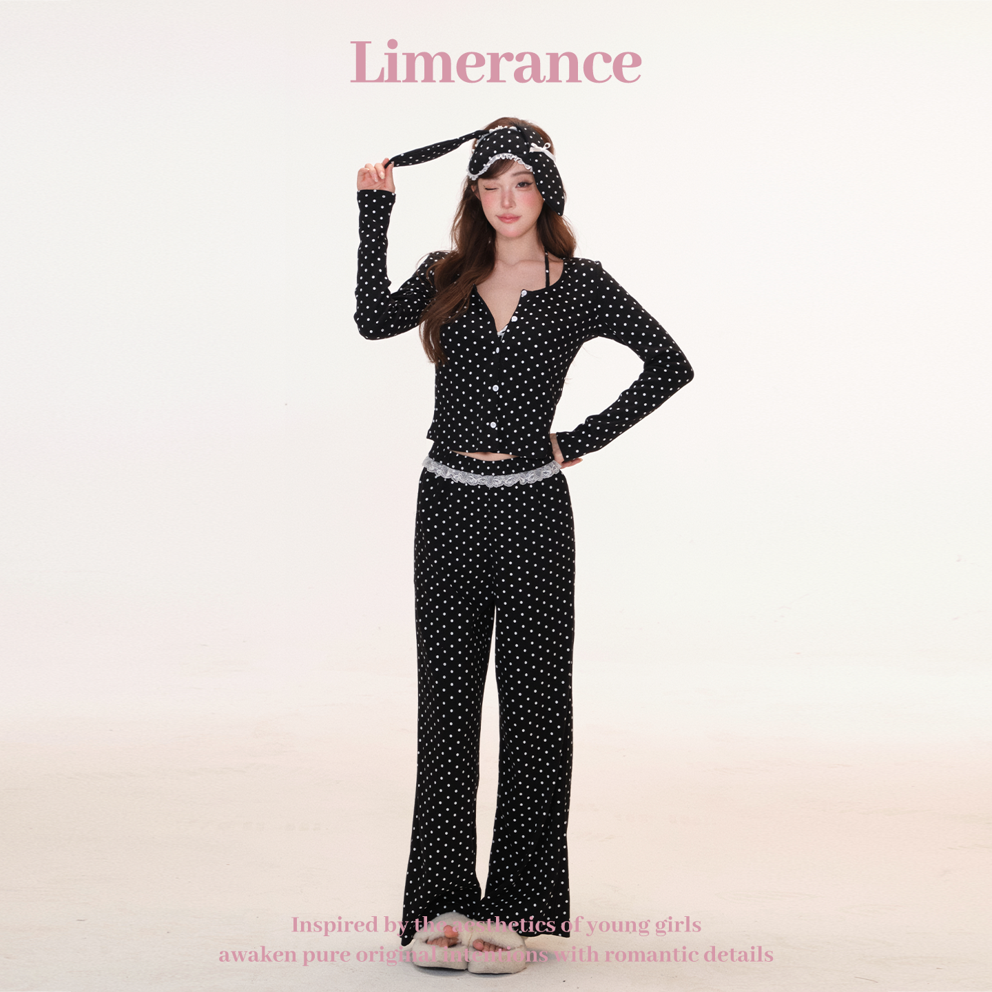 甜梨呆呆 居家系列 · 昼梦支线 波点上衣+长裤+内衣+眼罩