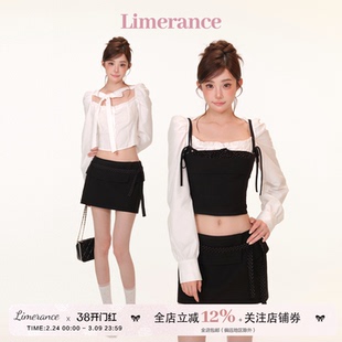 甜梨呆呆 韩女公式 春季套装女蝴蝶结绑带衬衫+叠穿小吊带+半裙