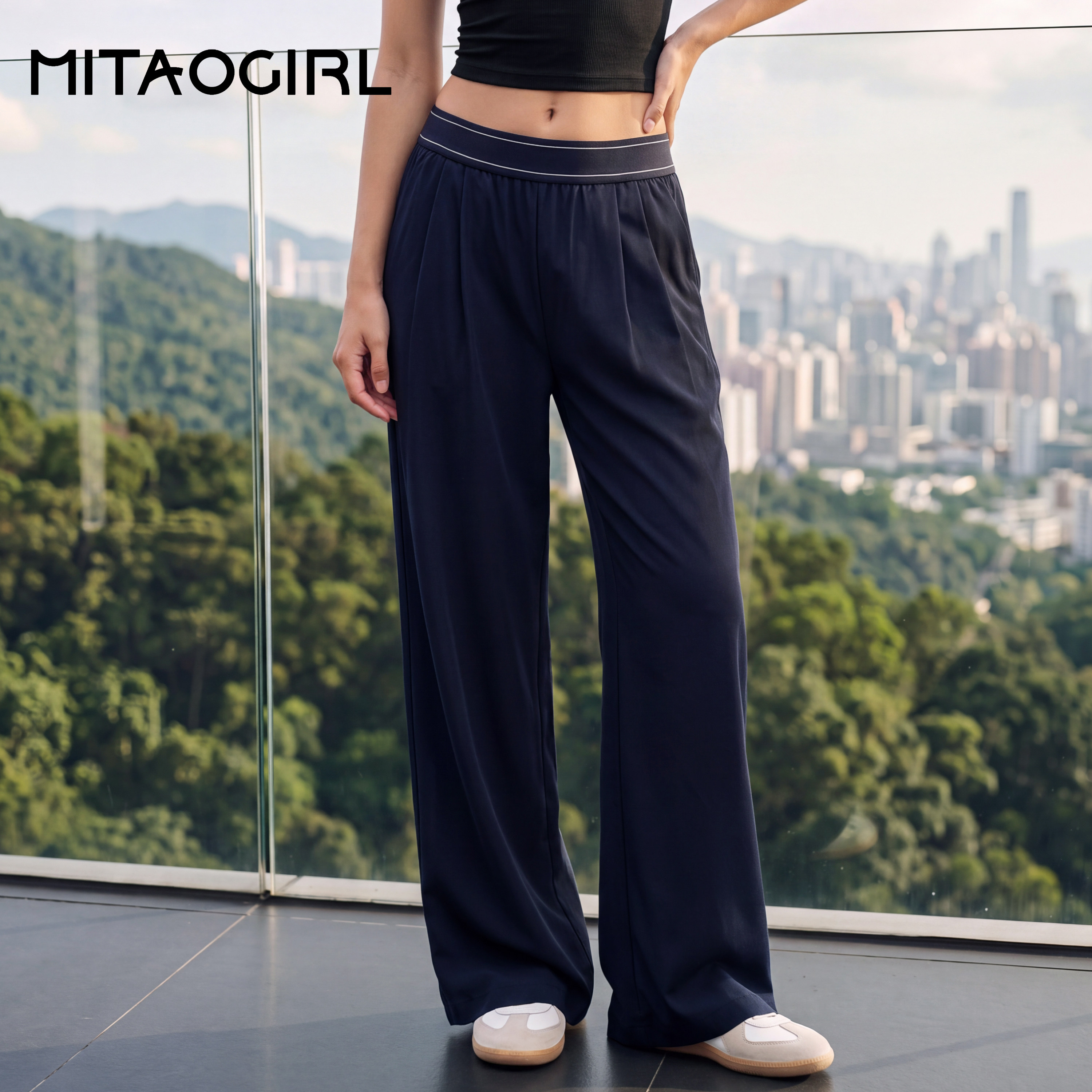 MITAOGIRL肯豆修身显瘦女休闲裤简约气质瑜伽长裤跑步训练运动裤