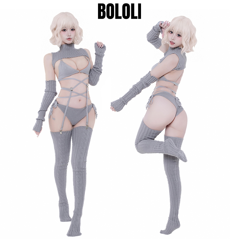 BOLOLI新品灰色绑带毛衣