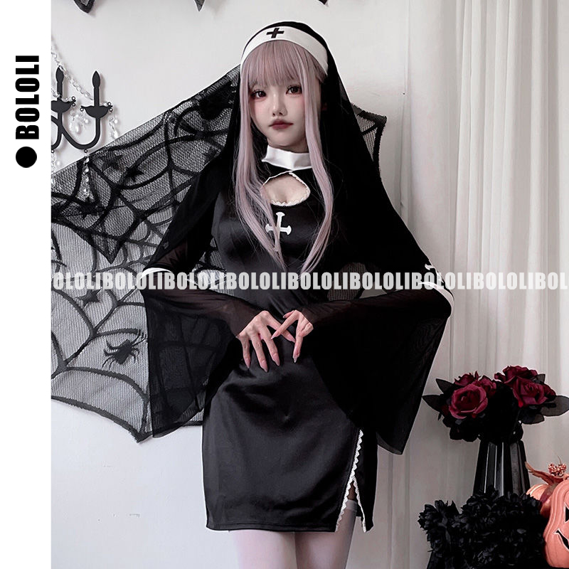 bololi原创万圣节舞会修女十字架暗黑哥特风角色扮演cosplay预售