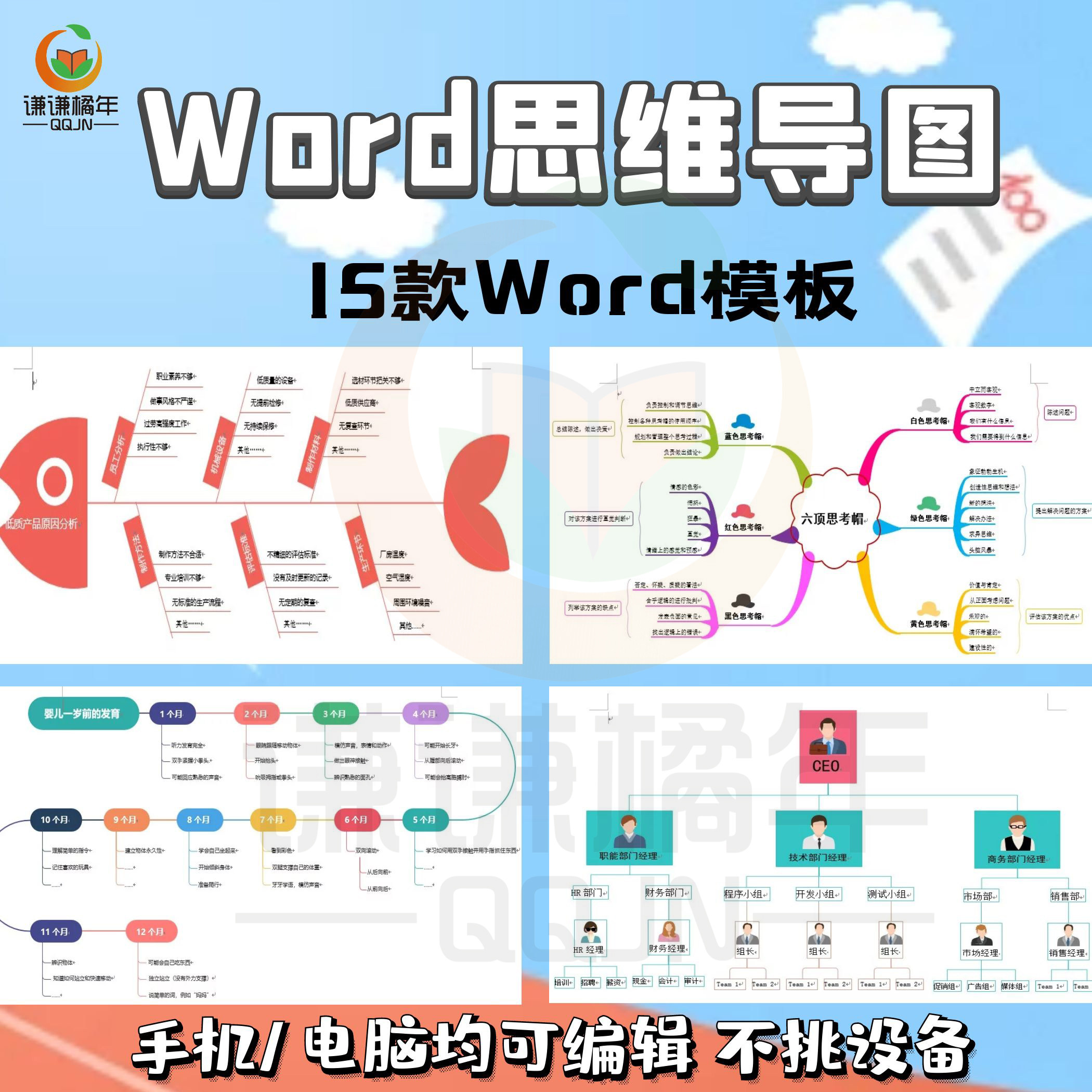 15款word文档版本思维导图模板电子版可编辑素材