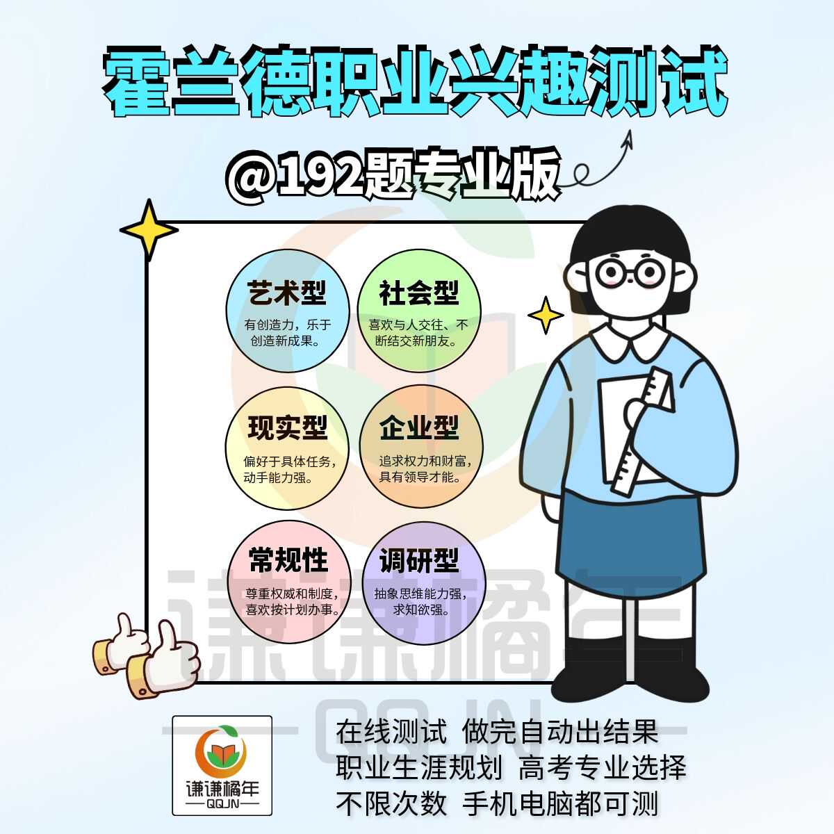 192题霍兰德职业兴趣测试自动出结果不限次数手机测无广告3天有效