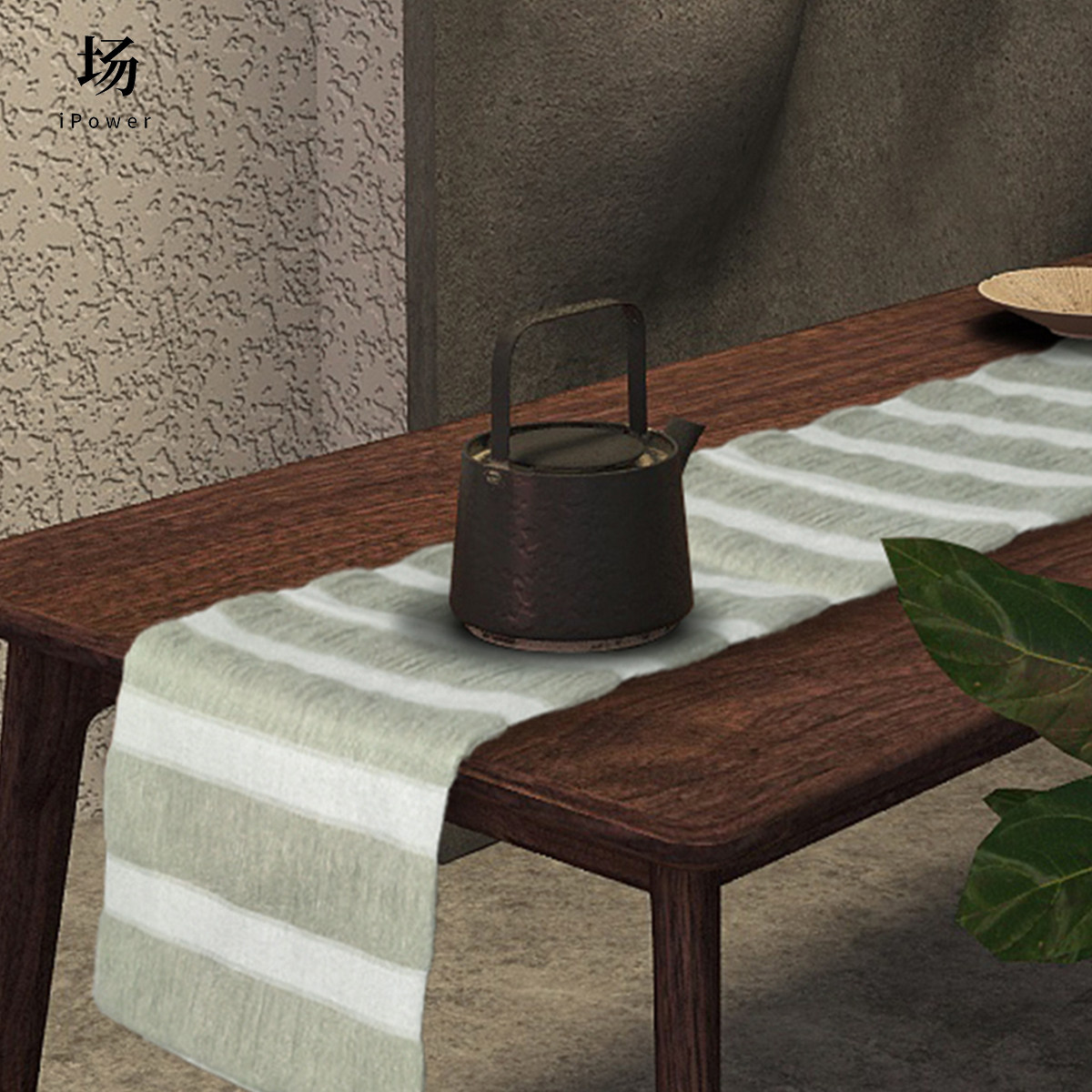 场iPower棉桌旗茶席茶旗柜旗床旗桌布双面流苏马卡龙色系定制