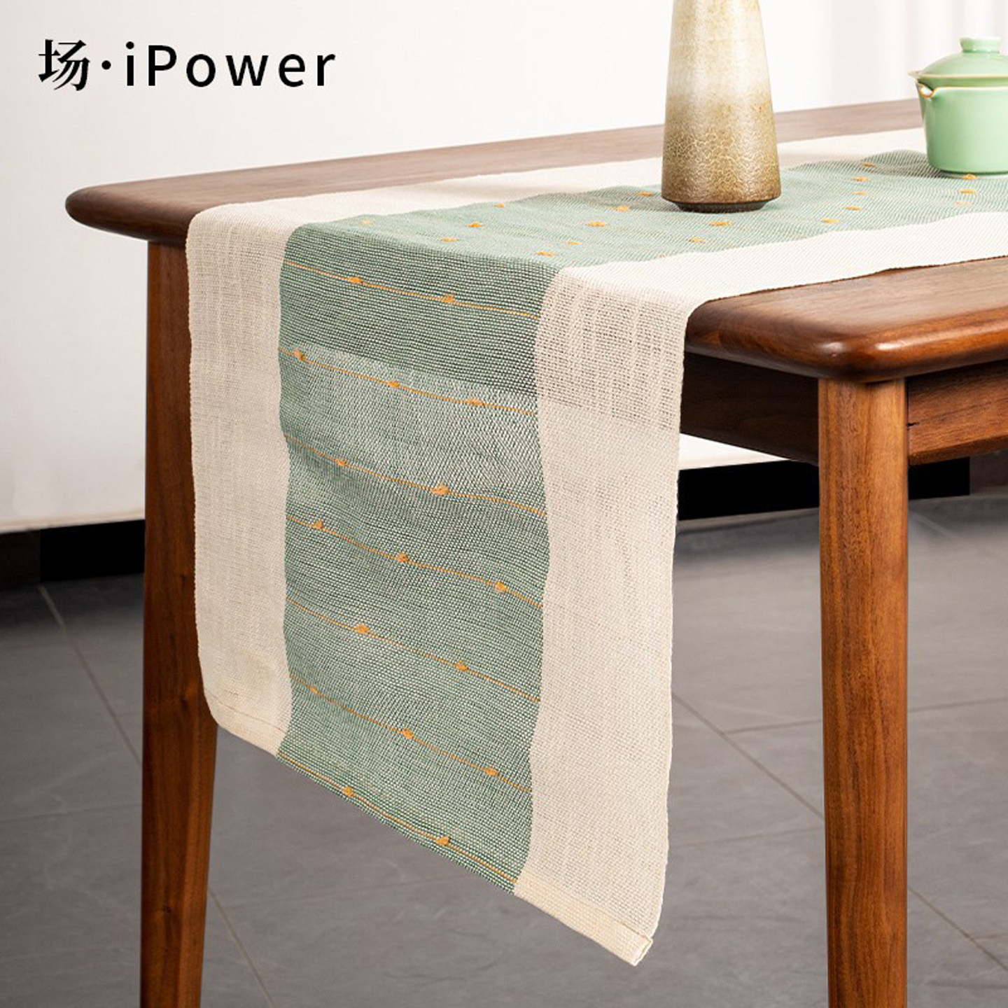 场iPower棉麻夏布桌旗茶几台布手工苎麻日式小清新拉花茶席柜旗布