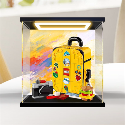 亚克力灯光收纳盒适用40817黄色手提旅行箱乐高积木防尘展示柜