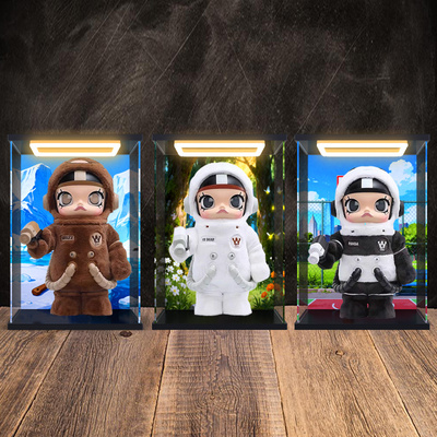 适用于泡泡玛特MOLLY咱们裸熊熊猫白熊棕熊400手办防尘回灯收纳柜