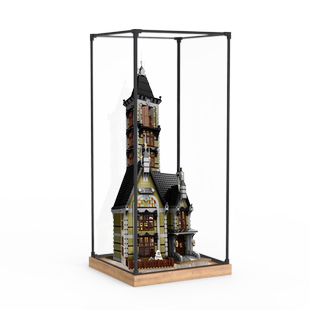 适用乐高10273迪士尼鬼屋跳楼机积木防尘收纳架木纹亚克力展示柜