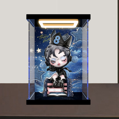 佳寻适用泡泡玛特SKULLPANDA第八章手办吊卡防尘罩亚克力展示盒
