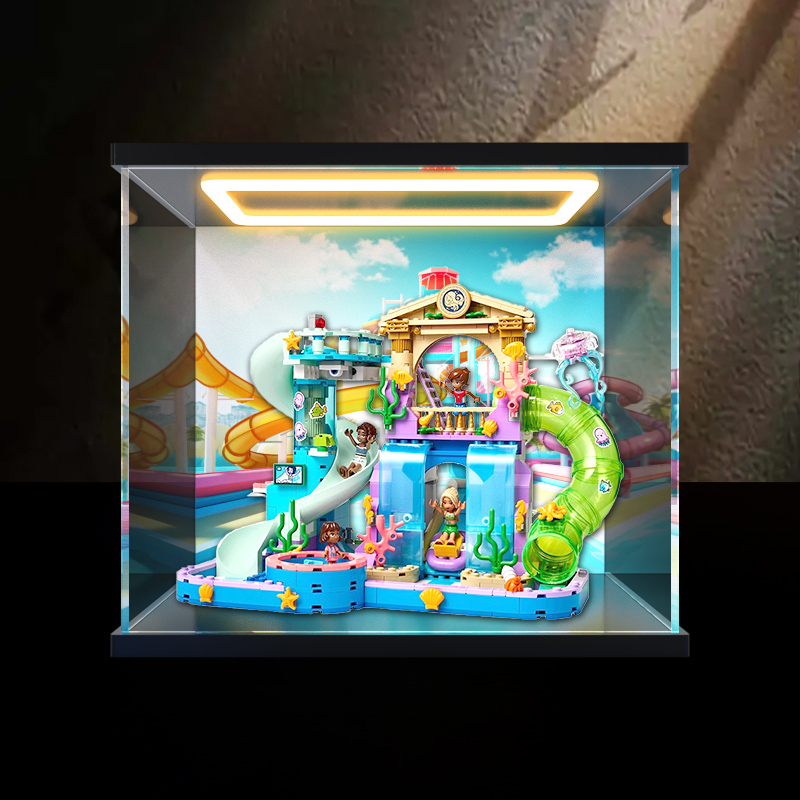回型灯展示柜适用乐高 42630心湖城水上乐园手办模型亚克力防尘架