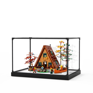 适用乐高21338 A形木屋积木拼装模型玩具防尘架木纹亚克力展示柜