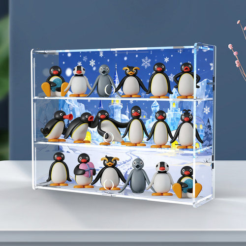 佳寻适用Pingu搞怪时刻系列米粒公仔盲盒mini萌粒透明分层收纳盒