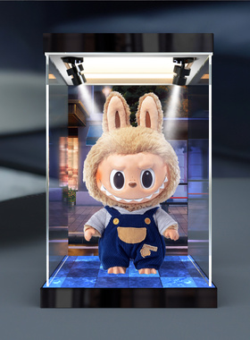适用泡泡玛特Labubu time to chill搪胶毛绒公仔亚克力防尘展示柜