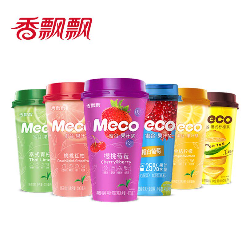 香飘飘meco果汁茶6杯装 红柚青柠白葡萄樱桃味组合装即饮果茶饮料