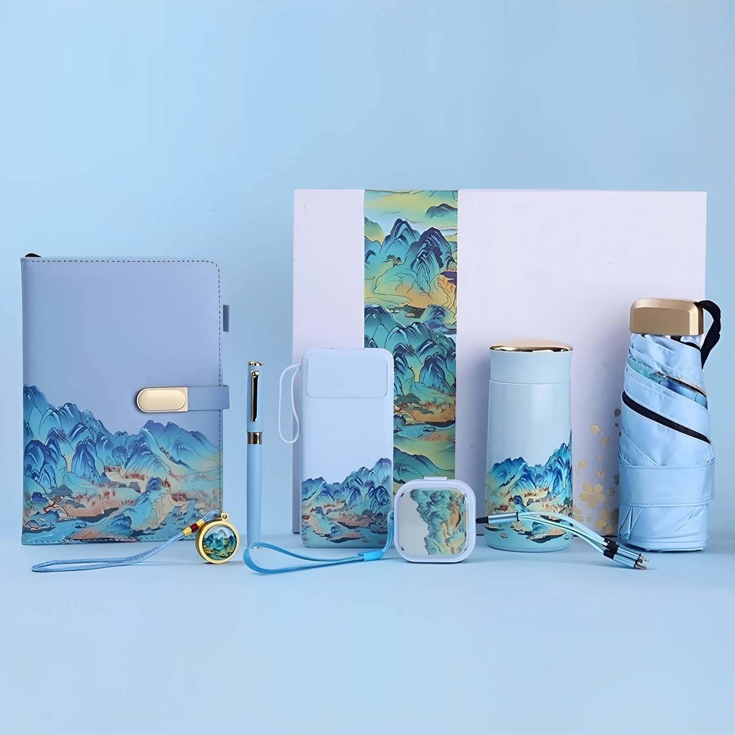 国潮千里江山保温杯伴手礼充电宝套装纪念品公司活动礼品雨伞礼盒